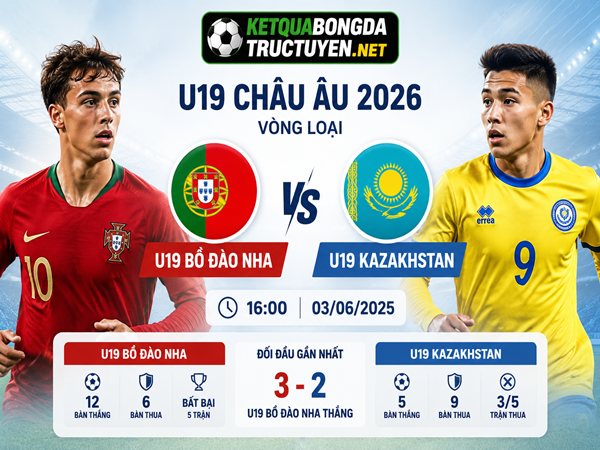 Số liệu trận đấu U19 Bồ Đào Nha gặp U19 Kazakhstan 16h00 ngày 3/6